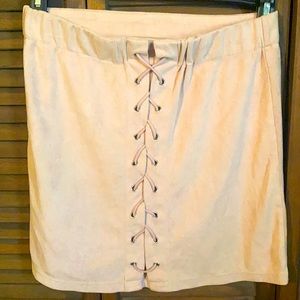 Pink faux suede mini skirt